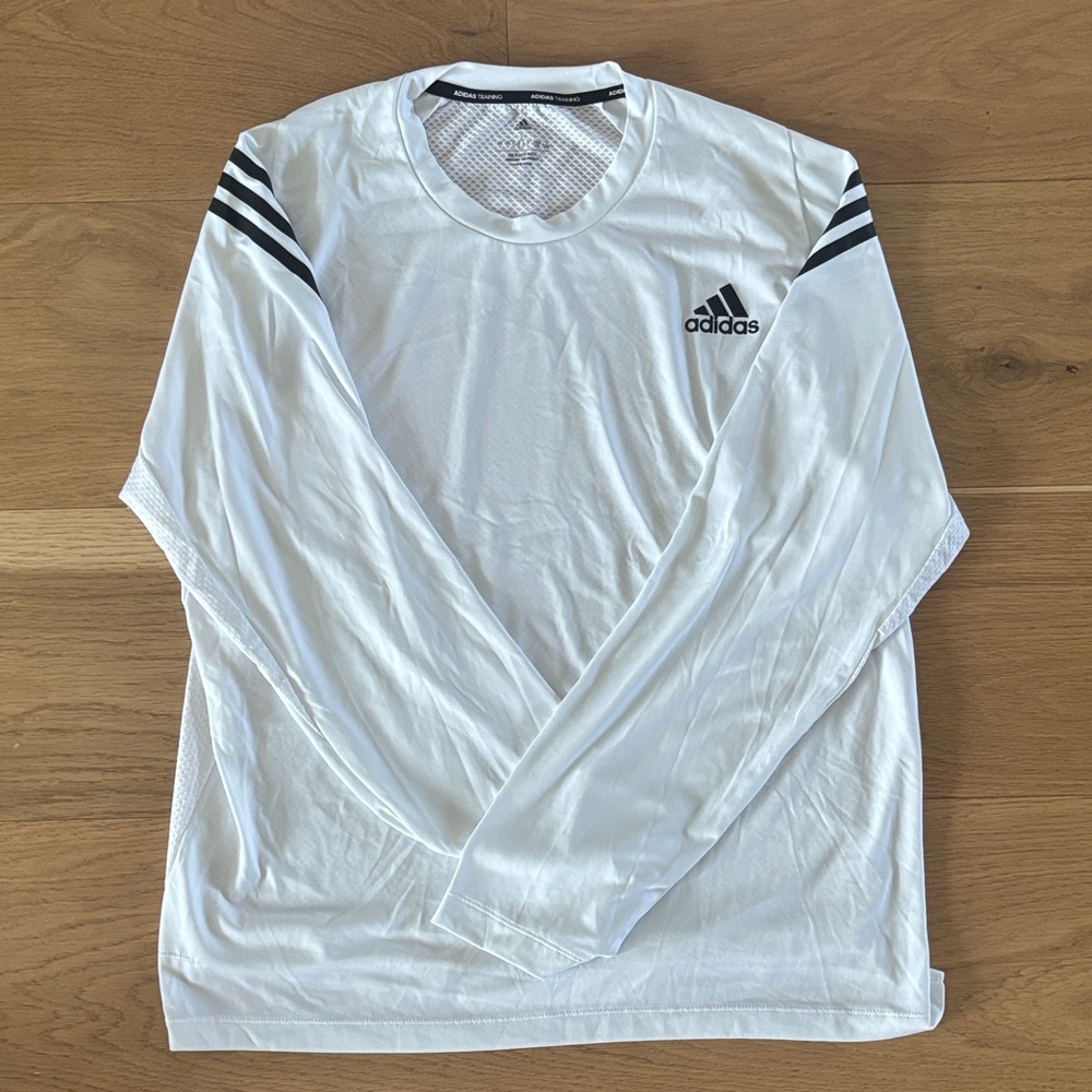 Adidas Men's White Long Sleeve Tee with Black Accents